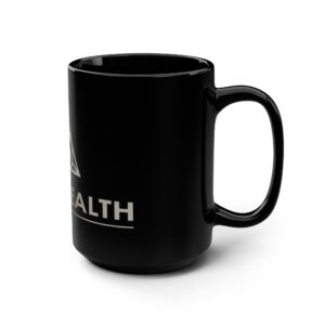 True Wealth Black 15oz Ceramic Mug — Minimalist Symbol Coffee Cup
